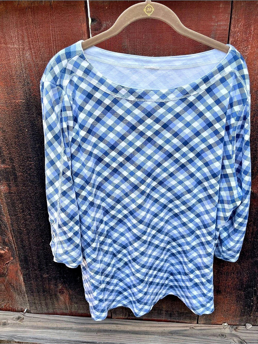 Blue & White Checkered Long Sleeve Top